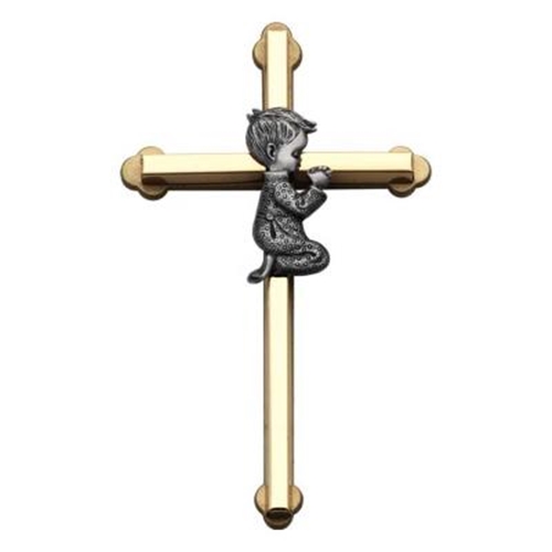 Gold Cross with Praying Boy - 6-Inch