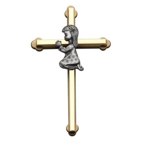 Gold Cross with Praying Girl - 6-Inch
