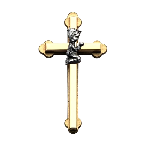 Gold Cross with Praying Boy - 4-Inch