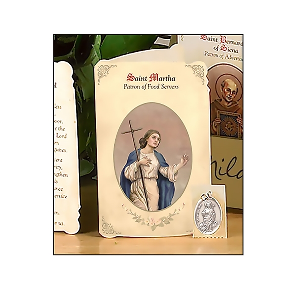 Saint Martha (Waiters, Waitresses) Holy Card with Medal