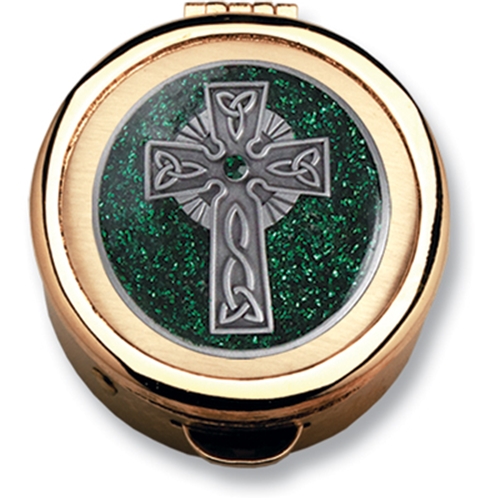 Size 1 Green Enamel Celtic Cross Gold Cast Pyx