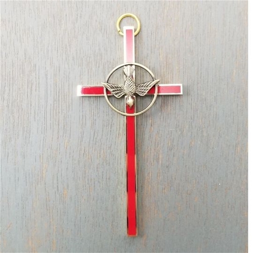 Red Enamel Confirmation Cross with Dove