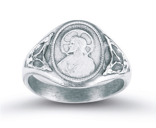 Sterling Silver Sacred Heart Scapular Ring with Our Lady of Mount Carmel Inside - Sizes 5-9