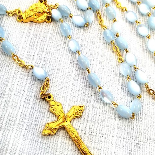 Gold Chain with Light Blue Beads Rosary