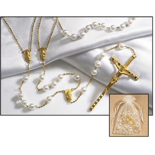 Faux Pearl Wedding Lasso Rosary, Gold Findings