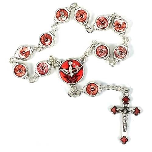 Silver Holy Spirit Finger Rosary with Red Accents