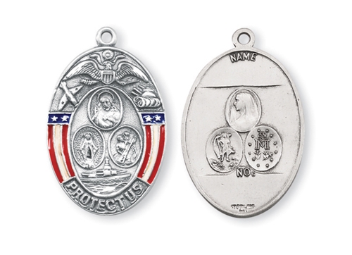 Sterling Silver Oval Protect Us Military Medal