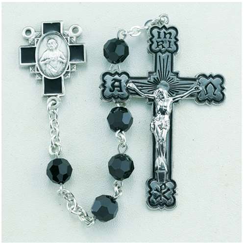 Jet Black Swarovski Crystal Sterling Silver Rosary