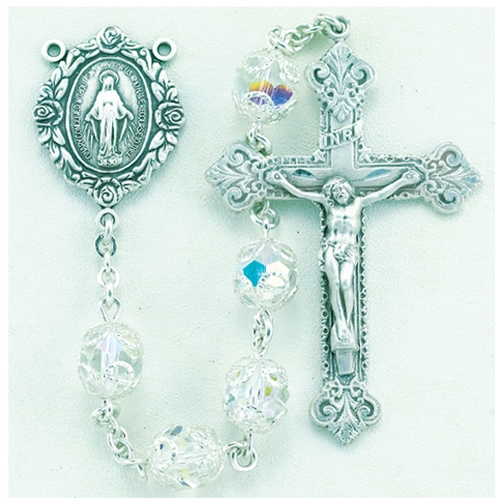 Sterling Round Crystal Bead Rosary