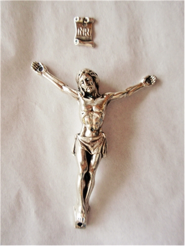 Silver Pewter Corpus for Crucifix with INRI Sign - 2.375-Inch with Nail Holes