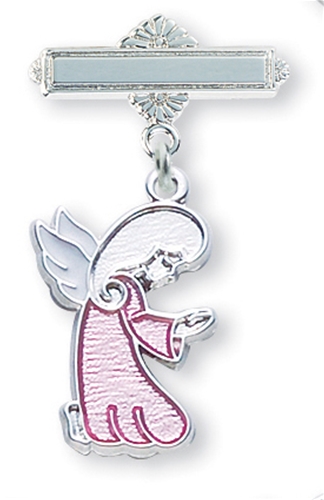 Sterling Silver Pink Enameled Praying Angel Pin