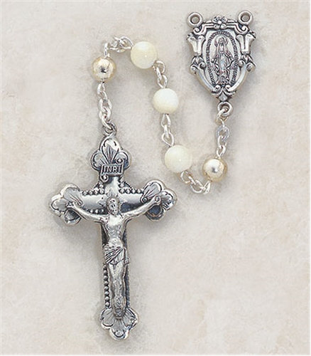 Sterling Silver Rosary with Mother of Pearl Bead