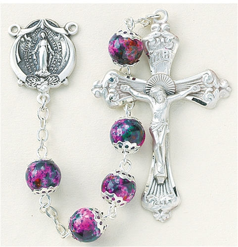 Pink Marble Double Capped Glass Bead Rosary