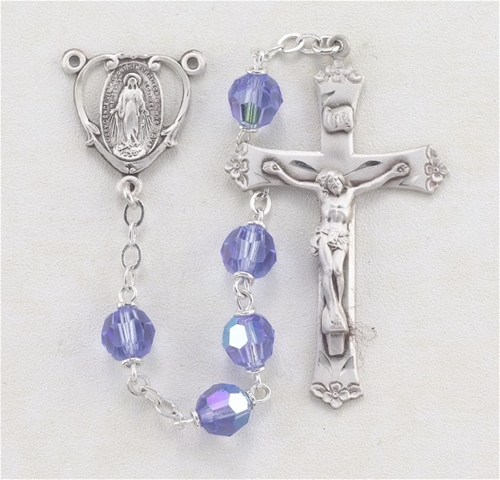 Tin Cut Czech Light Sapphire Crystal Sterling Silver Rosary