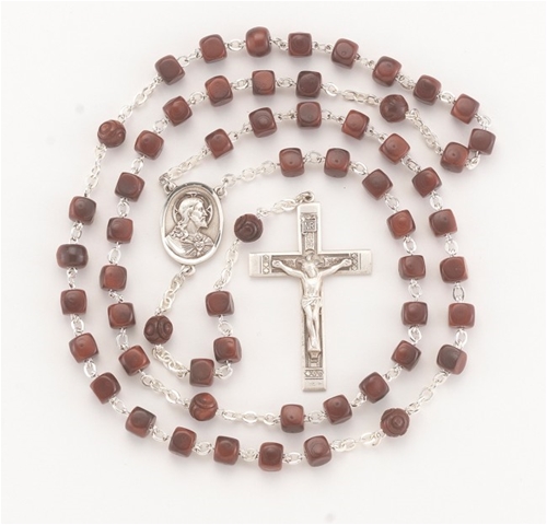 Sterling Silver Rosary with 8mm Maroon Cocoa Wood Beads