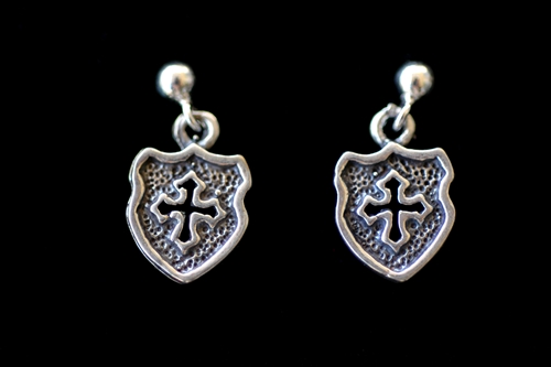 Sterling Silver Earrings - Cross in Shield