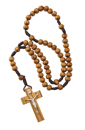 Wood Bead Cord Rosary with Metal Corpus