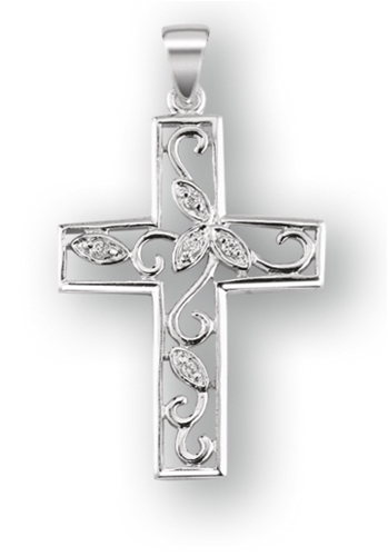Sterling Silver Vine Cross with 18-Inch Chain