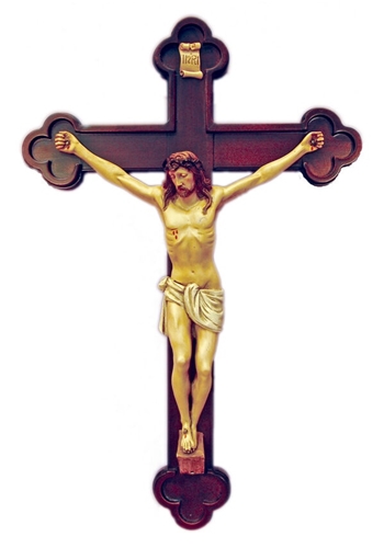 24-Inch Italian Wood Crucifix with Hand Painted Corpus