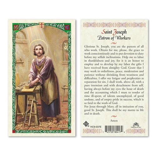 Saint Joseph, Patron of Workers Laminated Prayer Card
