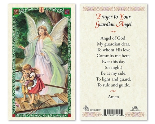 Guardian Angel on Bridge Laminated Prayer Card