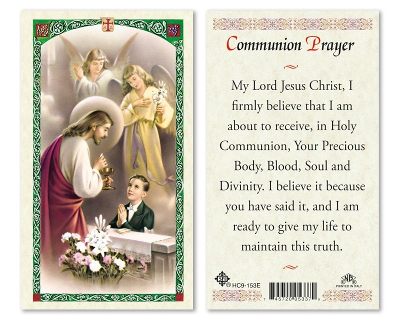 Boy&#39;s Communion with Angels Laminated Prayer Card