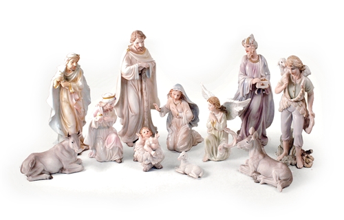8 Inch Pearlized Nativity Scene - 11 Pieces