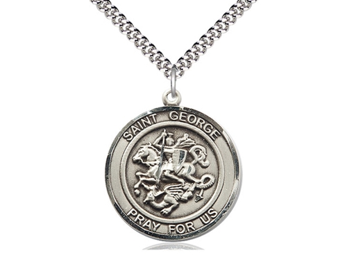 Sterling Silver Saint George Medal on 24-Inch Chain