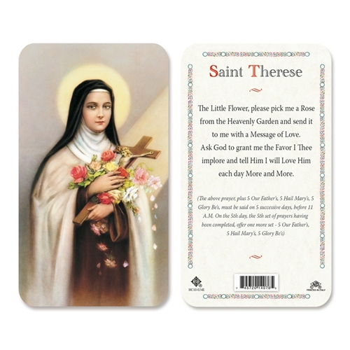 Saint Therese Little Flower Plastic Prayer Card