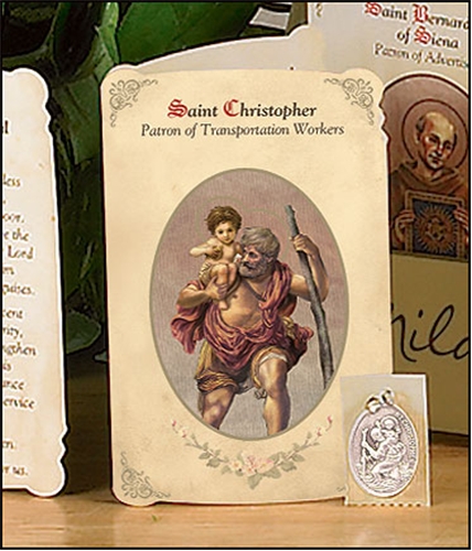 Saint Christopher (Transportation Workers) Holy Card with Medal