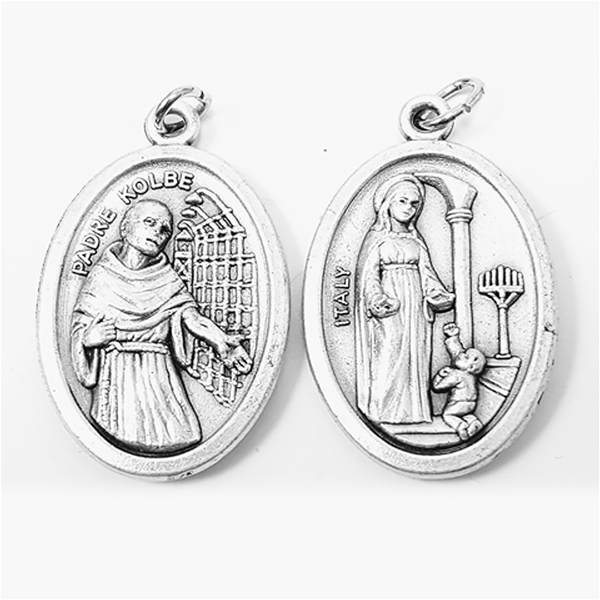 St. Maximilian Kolbe Oxidized Oval Medal