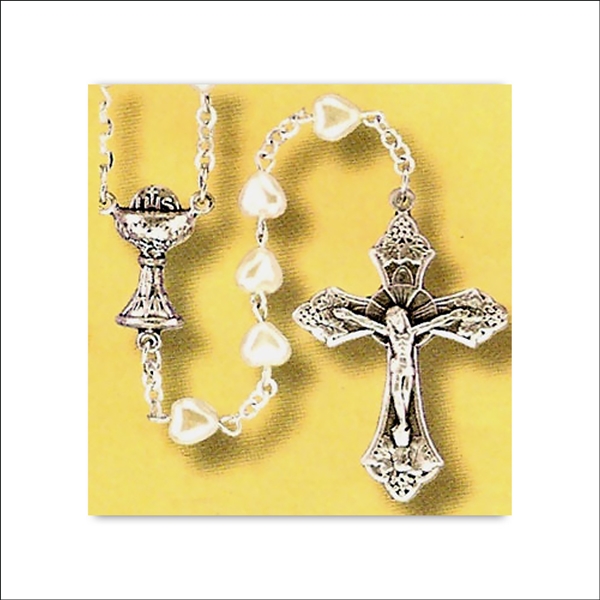 First Communion Pearl Heart Rosary