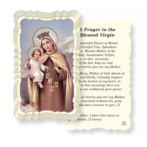 Our Lady of Mt Carmel Blessed Virgin Linen Prayer Card