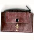 Brown Leather Rosary Case with Zipper and Snap Pocket