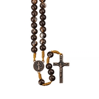 Brown Marbleized Bead Rosary with Saint Benedict Crucifix