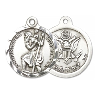 .75 Inch Round Silver Navy St Christopher Medal - Sterling Silver