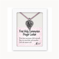 Communion Prayer Locket on Pink Satin Cord
