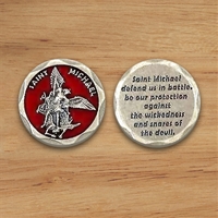Saint Michael Prayer Coin with Red Enamel