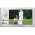 Satin Silver Confirmation Ribbon Frame with Dove Charm & White Ribbon