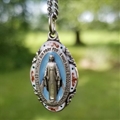 Silver and Blue Enamel Miraculous Medal Necklace