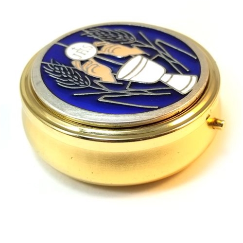 Brass Pyx with Liner - Chalice with Blue Enamel - Medium
