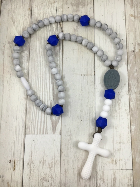 Marble and Blue Silicone Breakaway Chews Life Rosary