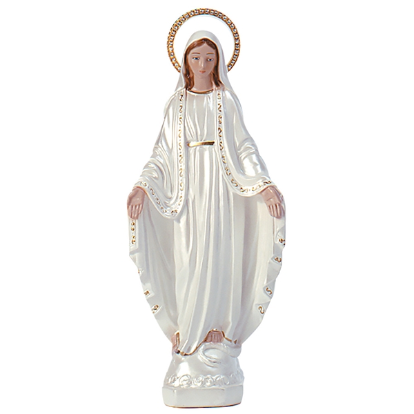 Our Lady of Grace White Pearlized Plaster Italian Statue - 16-Inch