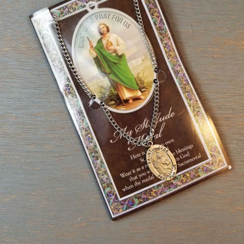 Pewter St. Jude Medal on Chain with Prayer
